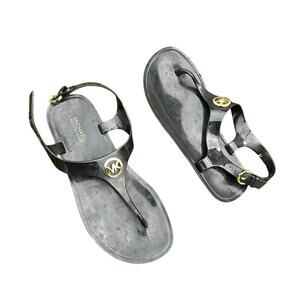 Michael Kors Black Jelly Buckle Strap Size 6 Women's PVC Thong Sandals‎